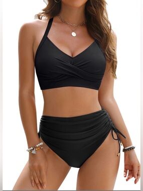 Blooming Jelly Womens High Waisted Bikini Sets swimsuit Medium Black